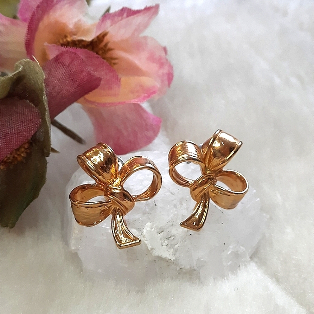 Golden Gift Bow Earrings, Studs